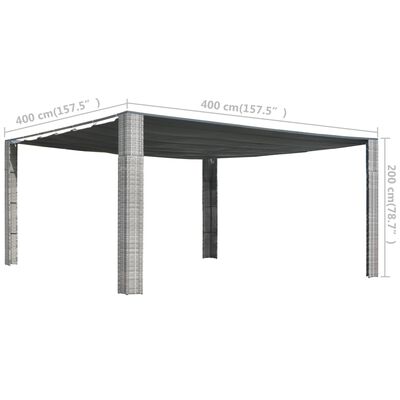 vidaXL Paviljong med uttrekkbart tak polyrotting 400x400x200 cm grå