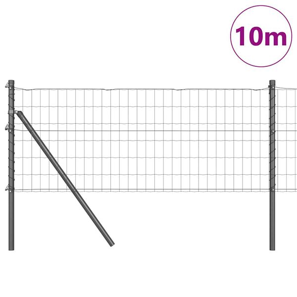 vidaXL Gjerde med stolpe Gr&aring; 0,4 x 10 m St&aring;l og PVC