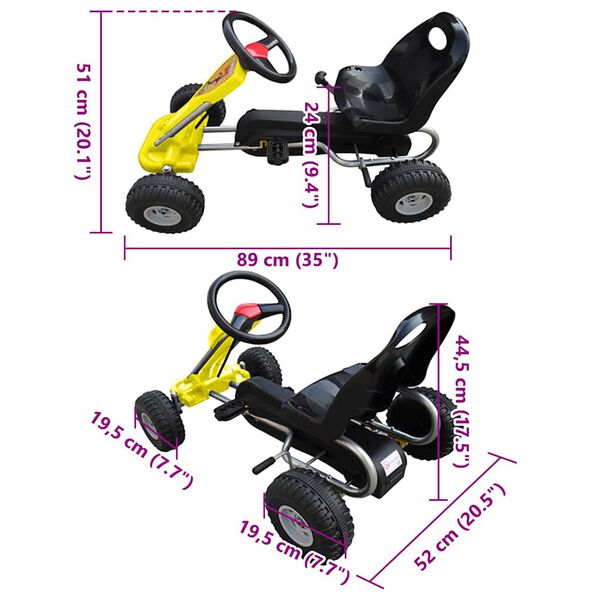 vidaXL Pedal-go-kart gul