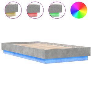 vidaXL Sengeramme med LED-lys betonggr&aring; 75x190 cm