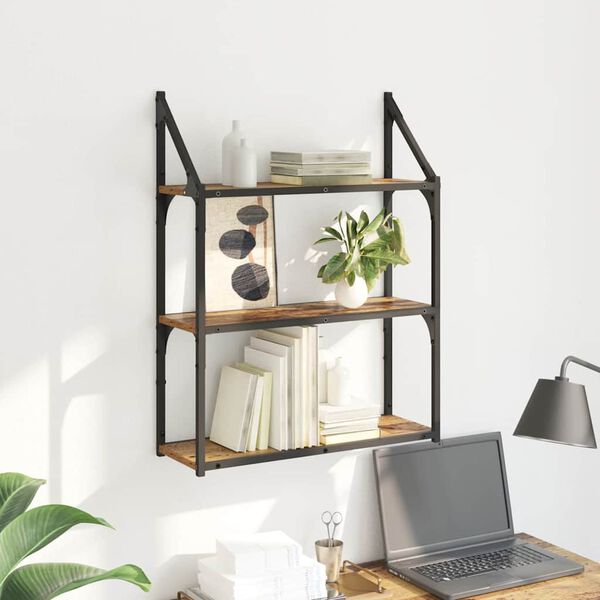 vidaXL Vegghylle med hylle Gamle tre 60 x 21 x 78,5 cm Konstruert tre