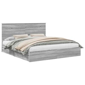 vidaXL Seng med Oppbevaring Gr&aring; Sonoma 200 x 200 cm Konstruert tre