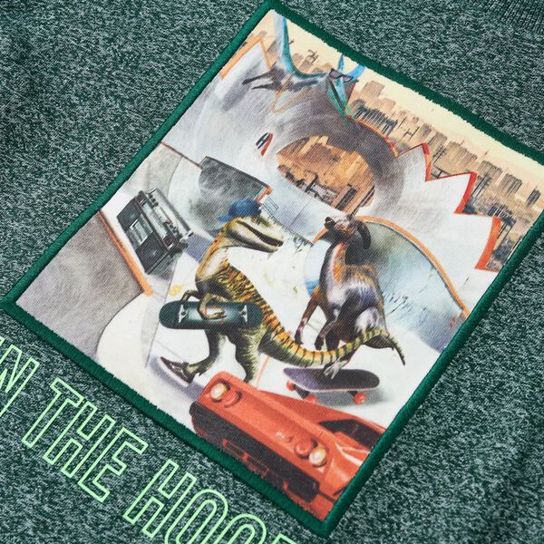 T-skjorte for barn med lange ermer m&oslash;rkegr&oslash;nn melert 92