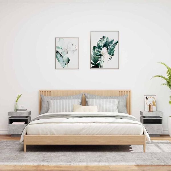 vidaXL Nattbord med LED 2 stk betonggr&aring; 40x39x48,5 cm