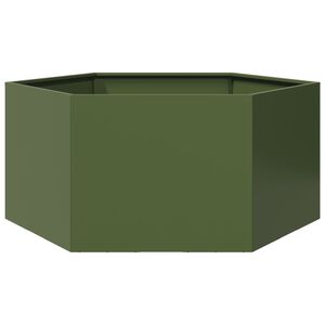 vidaXL Plantekasse olivengr&oslash;nn sekskantet 104x90x45 cm st&aring;l