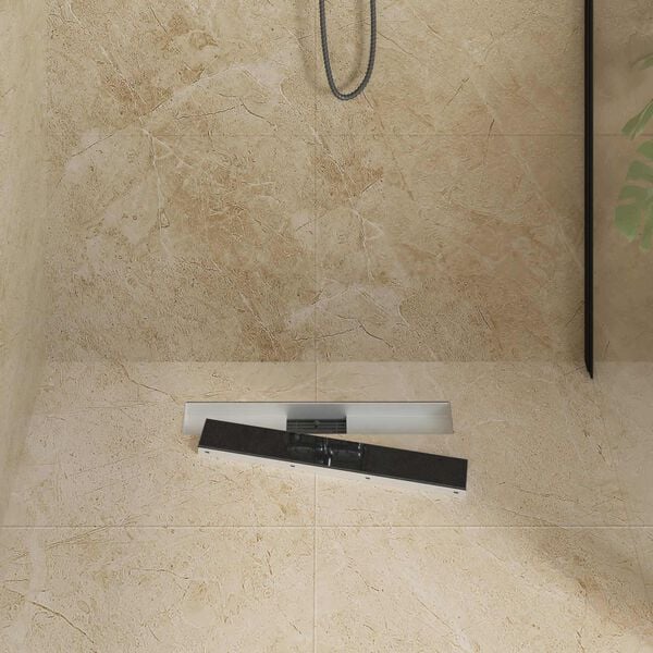 vidaXL Dusjavl&oslash;p med Glassdeksel Svart 50 cm Rustfritt St&aring;l 304