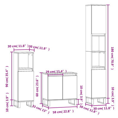 vidaXL Baderomsskapsett 3 deler betonggrå konstruert tre