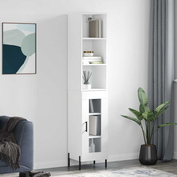 vidaXL Highboard h&oslash;yglans hvit 34,5x34x180 cm konstruert tre