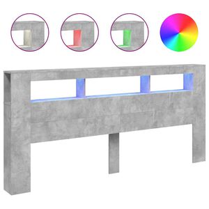 vidaXL Sengegavl med LED betonggr&aring; 220x18,5x103,5 cm konstruert tre