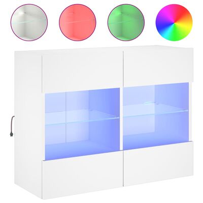vidaXL Vegghengt TV-benk med LED hvit 78,5x30x60,5 cm