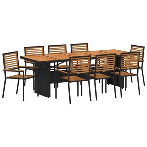 vidaXL Hage Spisegruppe 9 pcs Svart og Brun polyrotting