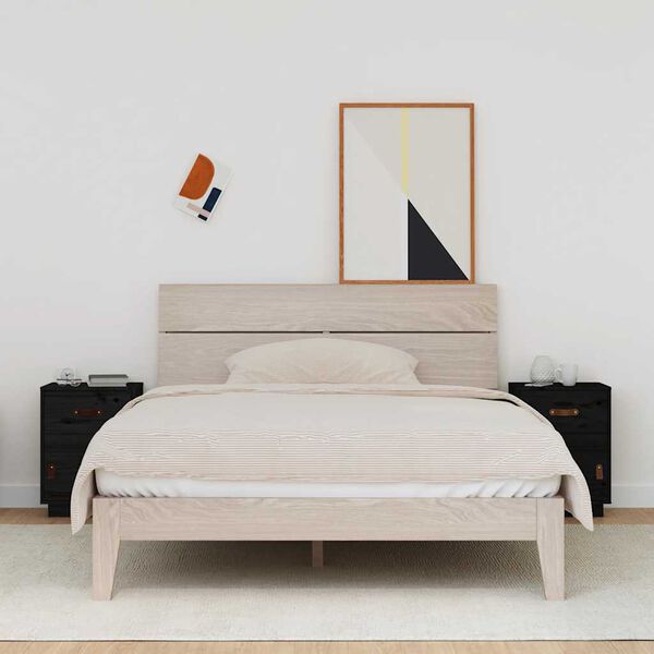 vidaXL Nattbord 2 stk svart 40x34x55 cm heltre furu