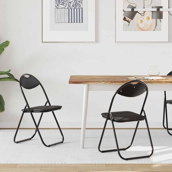 vidaXL Sammenleggbart stol 2 pcs Svart 48 x 43,5 x 81 cm Kunstl&aelig;r