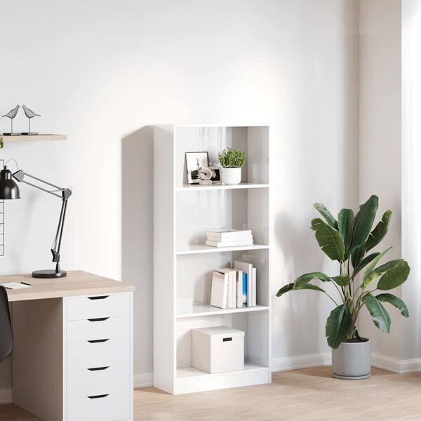 vidaXL Bokhylle h&oslash;yglans hvit 60x24x143 cm konstruert tre