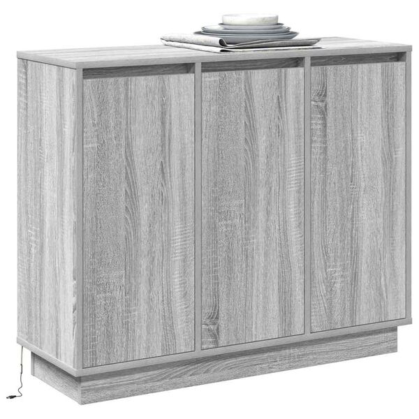 vidaXL LED sideboard Gr&aring; Sonoma 90 x 32 x 75 cm Konstruert tre