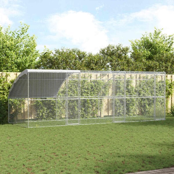 vidaXL Hønsebur 3 pcs sølv 600 x 200 x 200 cm Stål og PE