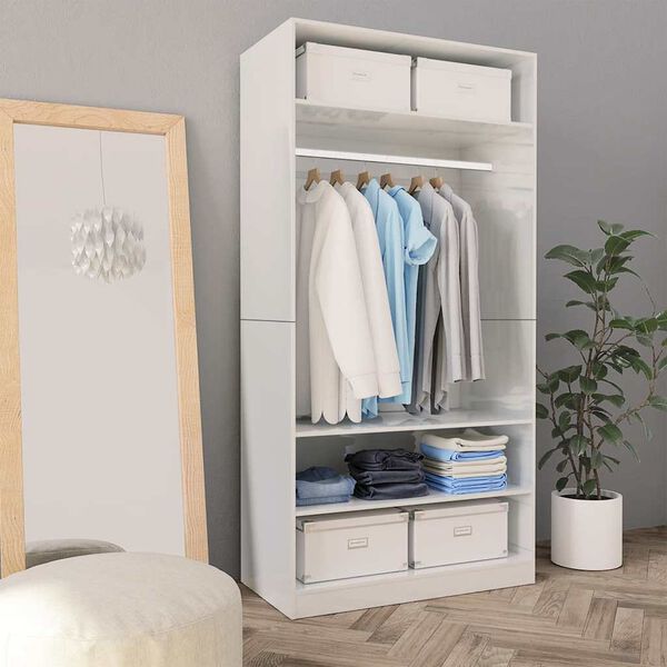vidaXL Garderobe h&oslash;yglans hvit 100x50x200 cm konstruert tre