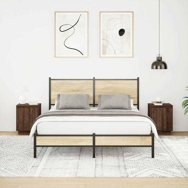 vidaXL Nattskap med LED-lys 2 stk brun eik 38x34x50 cm