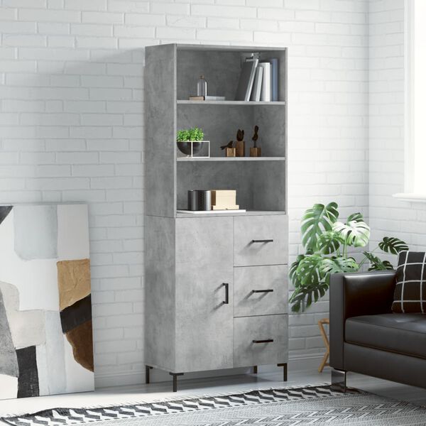 vidaXL Highboard betonggr&aring; 69,5x34x180 cm konstruert tre