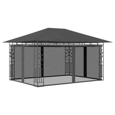vidaXL Paviljong med myggnett og LED-lysslynge 4x3x2,73 m antrasitt