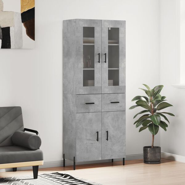 vidaXL Highboard betonggr&aring; 69,5x34x180 cm konstruert tre
