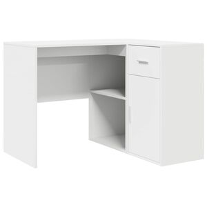 vidaXL Hj&oslash;rneskrivebord med skuff med hylle Hvit 102 x 88 x 75 cm