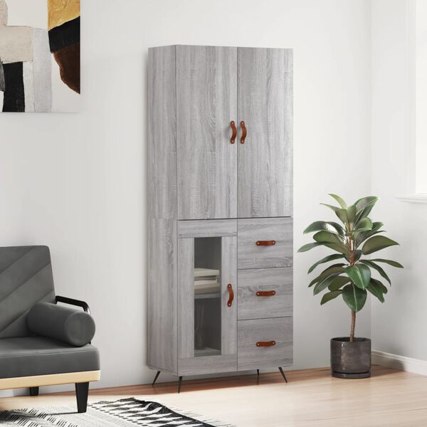 vidaXL Highboard gr&aring; sonoma 69,5x34x180 cm konstruert tre
