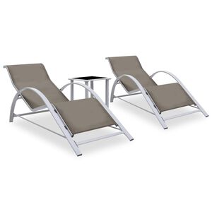 vidaXL Solsenger 2 stk med bord aluminium gr&aring;brun