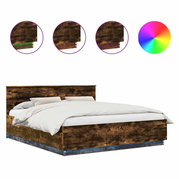 vidaXL Sengestamme med hodegjerde R&oslash;kt eik 200 x 200 cm Konstruert tre