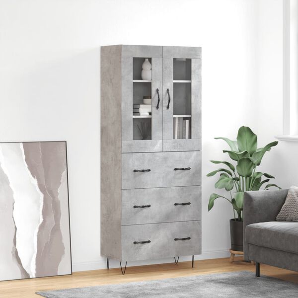 vidaXL Highboard betonggr&aring; 69,5x34x180 cm konstruert tre