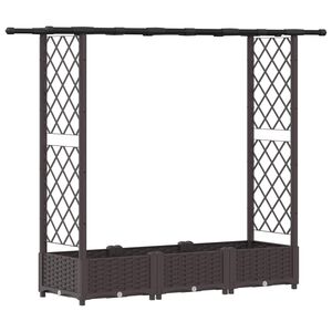 vidaXL Hevet Bed med Trellis og Tak Brun 164 x 40 x 121 cm PP