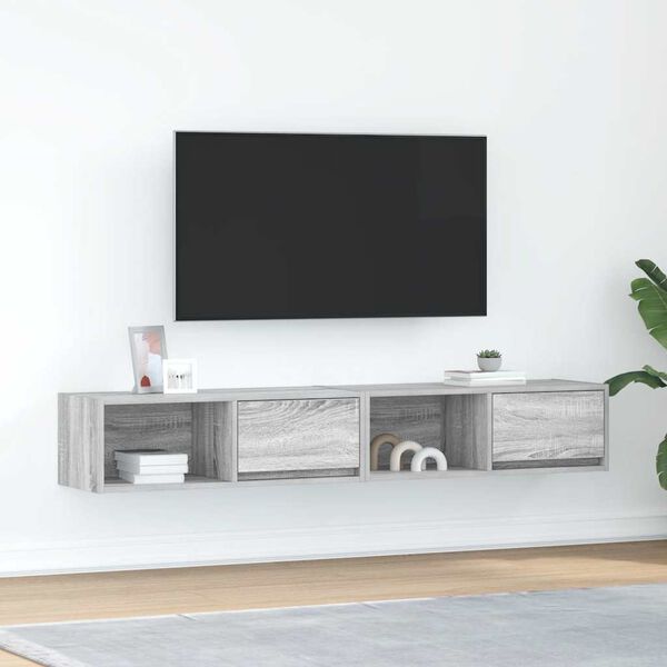 vidaXL TV-benker 2 stk gr&aring; sonoma 80x31x25,5 cm konstruert tre