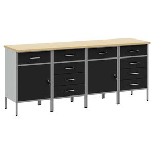 vidaXL Arbeidsskap med skuff 4 stk. Svart og Gr&aring; 200 x 55 x 85 cm