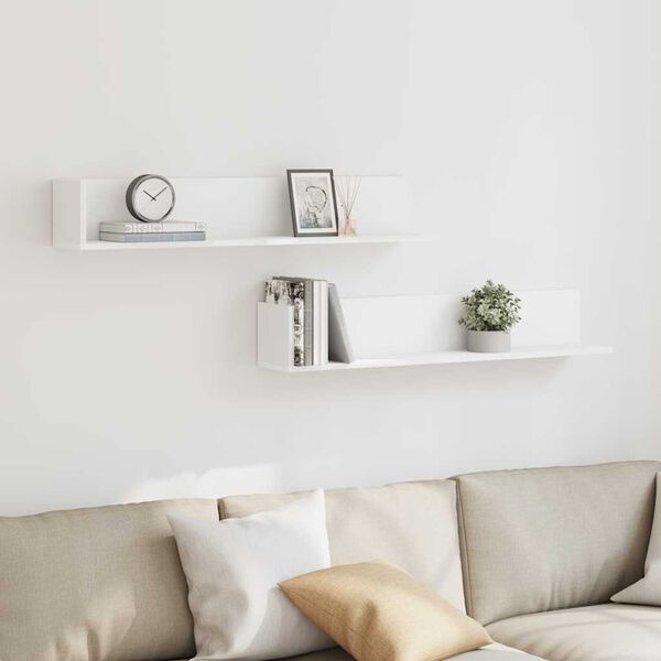 vidaXL Vegghyller 2 stk hvit 100x16,5x16,5 cm konstruert tre