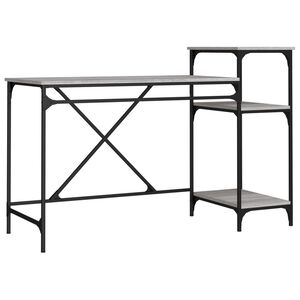 vidaXL Skrivebord hyller gr&aring; sonoma 135x50x90 cm konstruert tre jern