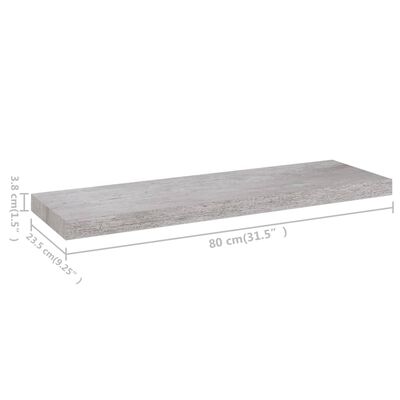 vidaXL Flytende vegghylle betonggrå 80x23,5x3,8 cm MDF
