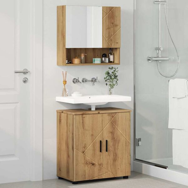 vidaXL Baderomsinnredningssett Veggmontert med dør 2 pcs Artisan Eik