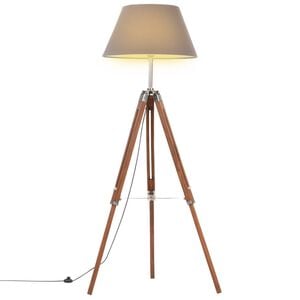 vidaXL Gulvlampe med stativ honningbrun og gr&aring; heltre teak 141 cm