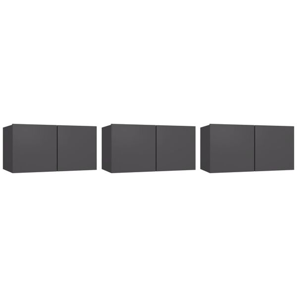 vidaXL Hengende TV-benker 3 stk grå 60x30x30 cm
