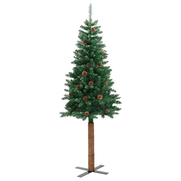 vidaXL Slankt juletre med ekte tre og furukongler grønn 180 cm PVC