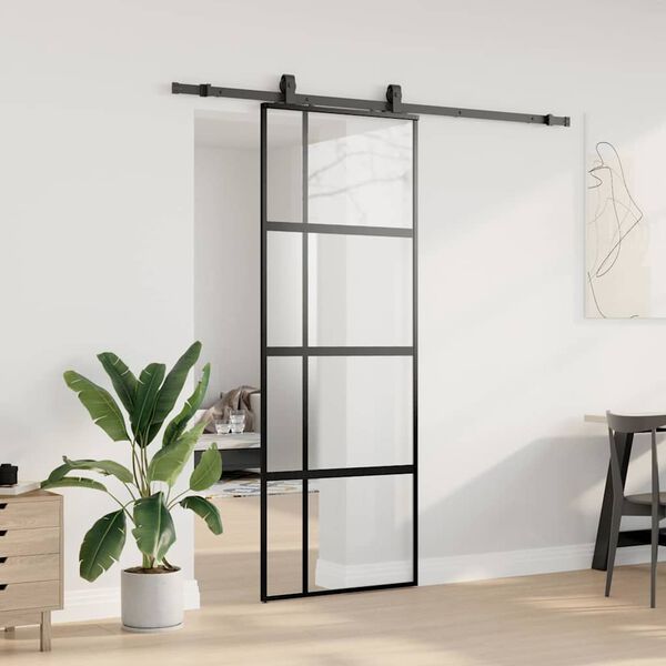 vidaXL Skyved&oslash;r med monteringssett svart 76x205 cm herdet glass