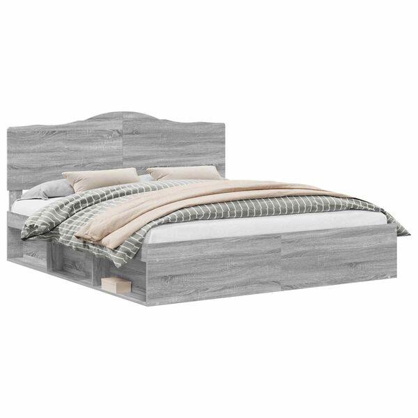 vidaXL Sengestamme med hodegjerde Gr&aring; Sonoma 200 x 200 cm Massiv furu