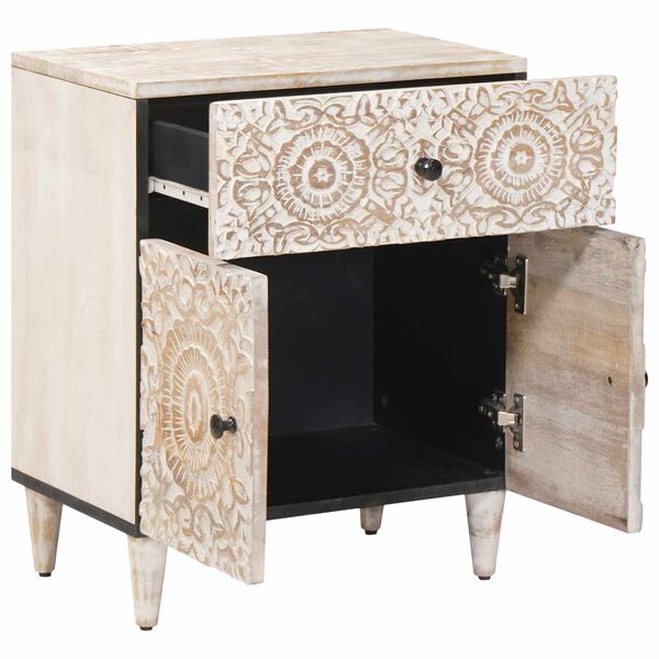 vidaXL Sengekabinett med skuff Hvit 50 x 33 x 60 cm Massiv mango tre