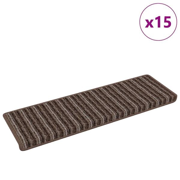 vidaXL Selvlimende trappematter Stripete 15 pcs Brun 65 x 21 x 4 cm