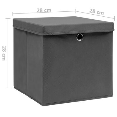 vidaXL Oppbevaringsbokser med deksler 10 stk 28x28x28 cm grå