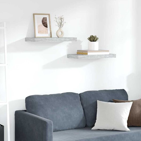 vidaXL Flytende vegghyller 2 stk betonggr&aring; 50x23x3,8 cm MDF