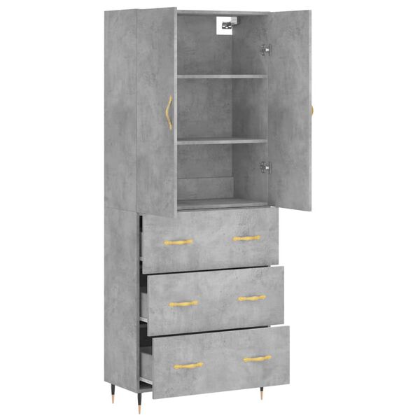 vidaXL Highboard betonggr&aring; 69,5x34x180 cm konstruert tre
