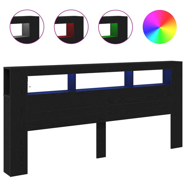 vidaXL LED Hodegavl Svart Eik 220 x 18,5 x 103,5 cm Konstruert tre