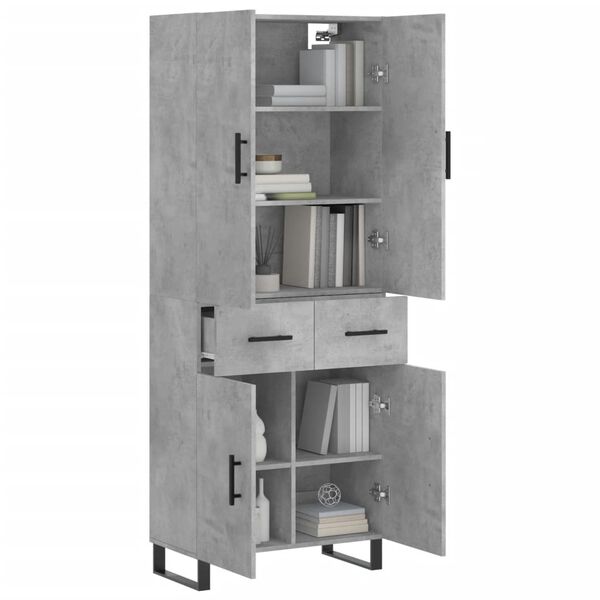 vidaXL Highboard betonggr&aring; 69,5x34x180 cm konstruert tre