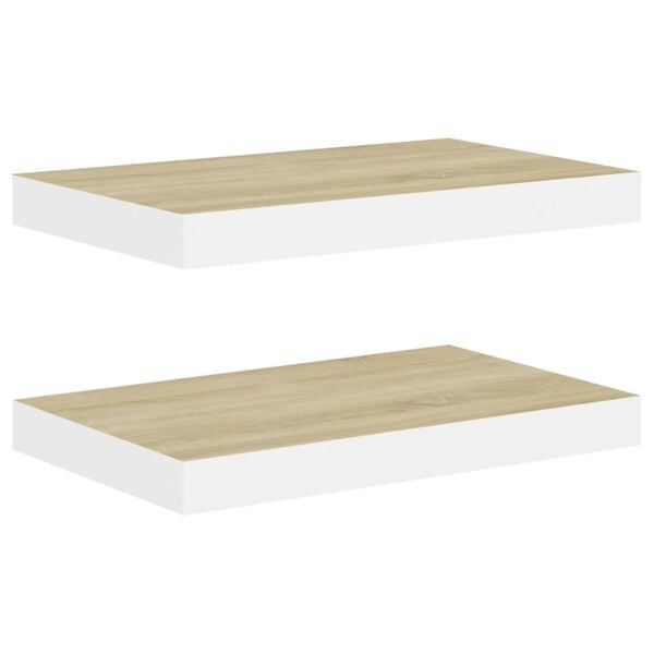 vidaXL Flytende vegghyller 2 stk eik og hvit 40x23,5x3,8 cm MDF